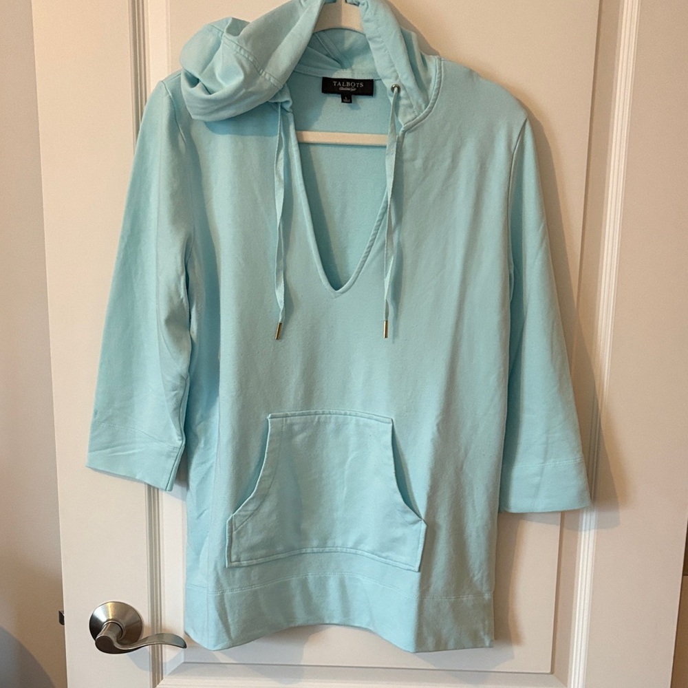 Talbots Light Aqua V-Neck Hoodie
